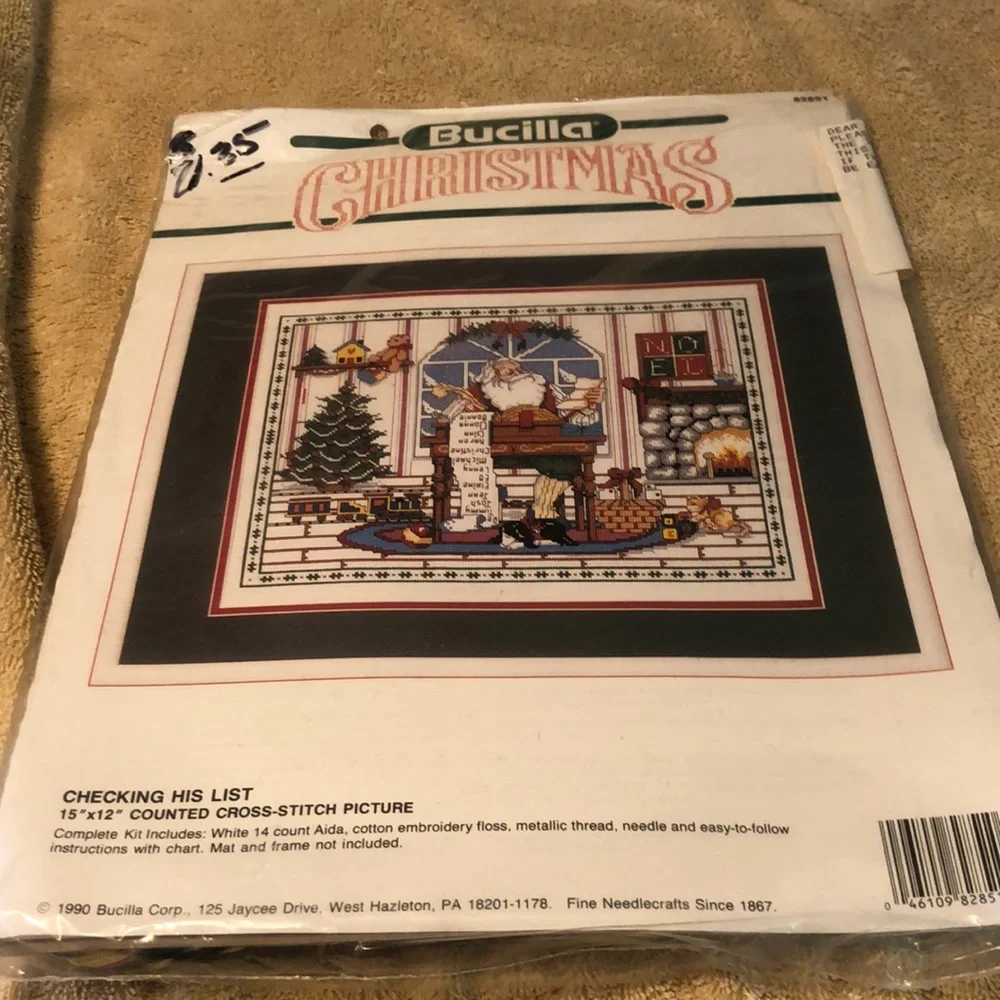 Bucilla Christmas Kit Checking His List Santa Holiday Scene Counted Cross Stitch